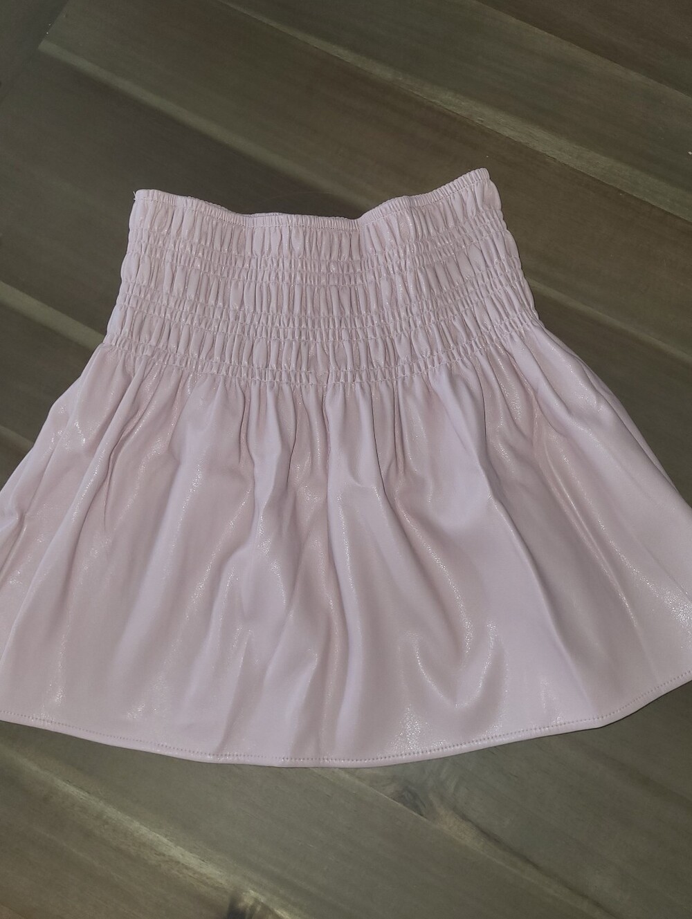STORIA Faux Leather Smocked Stretchy Waist Soft Pink Mini Skirt Size M Party